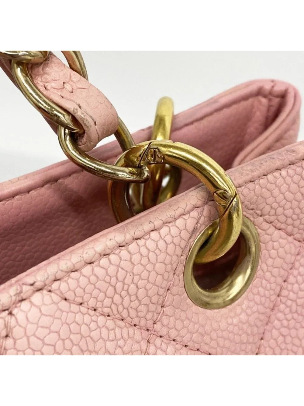 Chanel Shoulder Bag Quilted Caviar Leather Pink Gold